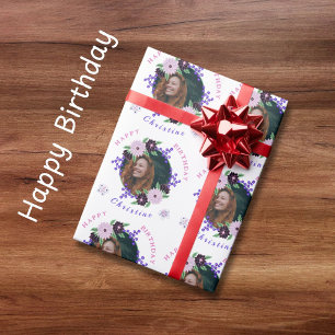 Aangepaste Naam Hand getrokken Dahlia Bloemen Kran Cadeaupapier