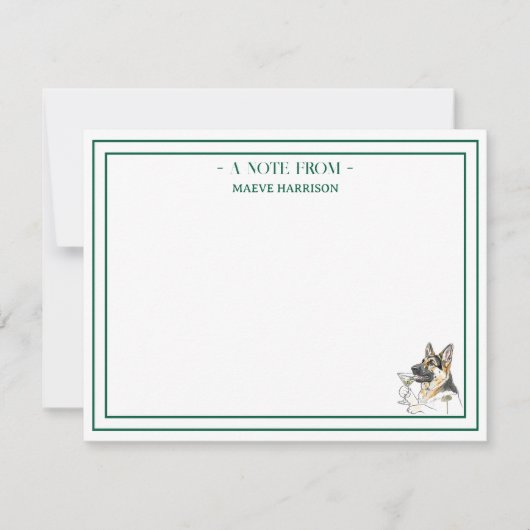 Aangepaste naam Hand getrokken Duitse Herder Flat Notitiekaartje (Voorkant)