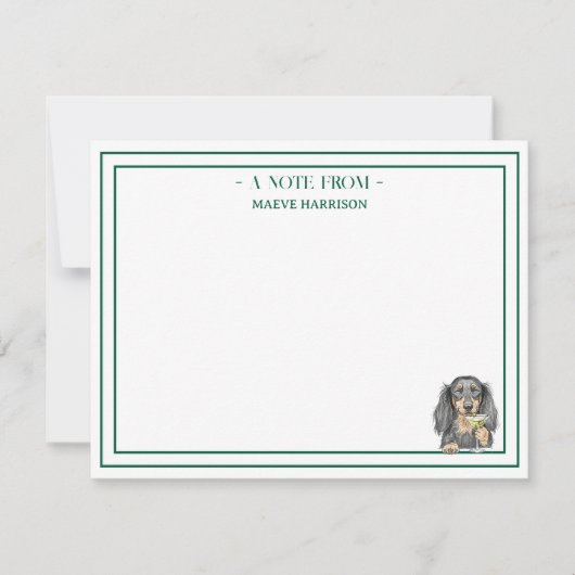 Aangepaste naam Hand getrokken teckel Martini Flat Notitiekaartje (Voorkant)