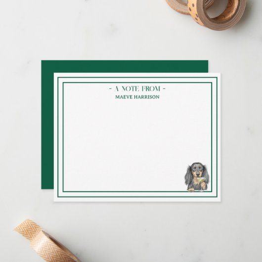 Aangepaste naam Hand getrokken teckel Martini Flat Notitiekaartje (Voorkant / Achterkant in situ)