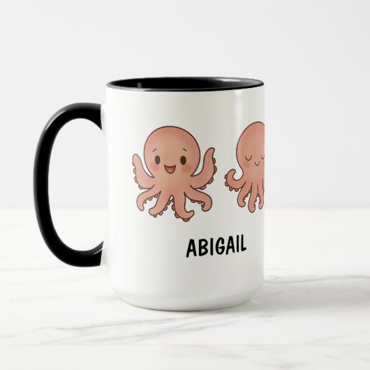Aangepaste naam handgetekende roze octopus koffie mok (Links)