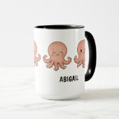 Aangepaste naam handgetekende roze octopus koffie mok (Voorkant rechts)
