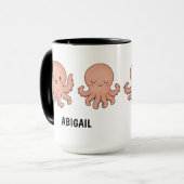 Aangepaste naam handgetekende roze octopus koffie mok (Voorkant links)