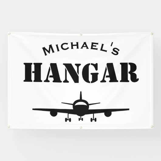 Aangepaste Naam Hangar Vliegtuigpiloot Luchtvaart Spandoek (Horizontaal)