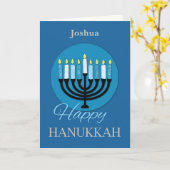 Aangepaste naam Hanukkah Menorah op Dark Blue Kaart (Gele Bloem)