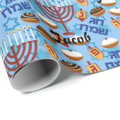 Aangepaste naam Hanukkah Wrapping Paper Dreidel Cadeaupapier (Rol Hoek)