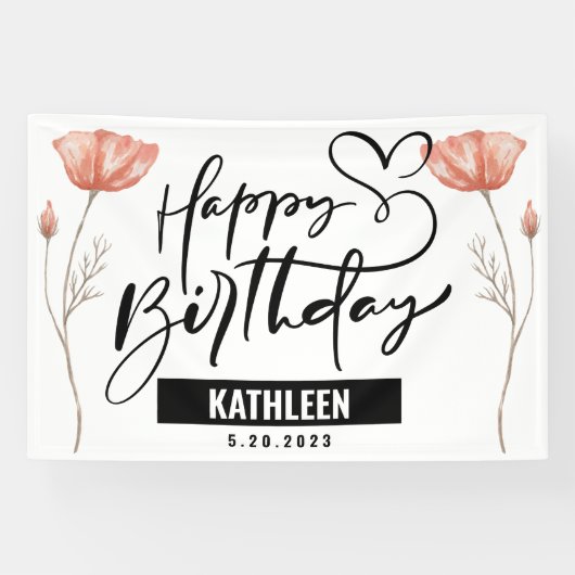 Aangepaste Naam Happy Birthday Banner Gift voor Vr (Horizontaal)