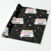 Aangepaste naam Happy Birthday Black Cadeaupapier (Uitgerold)