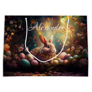 Aangepaste naam Happy Easter Bunny met paaseieren Groot Cadeauzakje