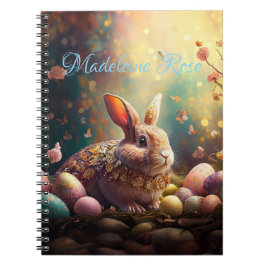 Aangepaste naam Happy Easter Bunny met paaseieren Notitieboek