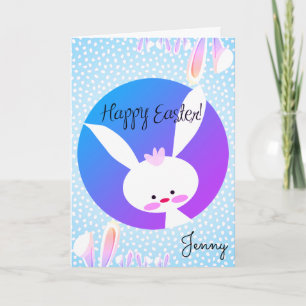 Aangepaste naam HAPPY EASTER Cute Bunny Blue Aesth Kaart