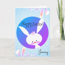 Aangepaste Naam HAPPY EASTER Schattige Bunny Blue