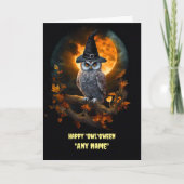 Aangepaste Naam Happy Halloween met Schattigee Uil Kaart (Voorkant)
