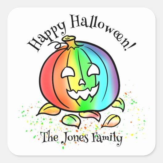 Aangepaste naam Happy Halloween Pride Pumpkin Fun  Vierkante Sticker (Voorkant)