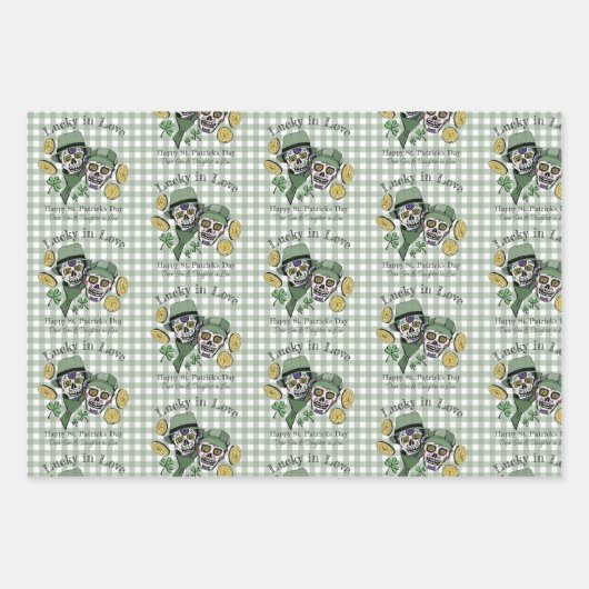 Aangepaste naam Happy St Patricks Day Sugar Skull Inpakpapier Vel (Voorkant)