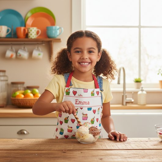 Aangepaste naam Harten en Ice Cream Apron voor kin Schort