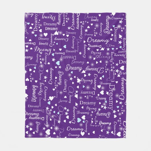Aangepaste naam, harten en sterren overal paarse fleece deken (Voorkant)