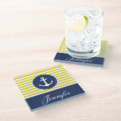 Aangepaste naam hedendaags Geel Blauw Anchor Glazen Onderzetter (Schuin)