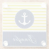 Aangepaste naam hedendaags Geel Blauw Anchor Glazen Onderzetter (Achterkant)