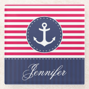 Aangepaste naam hedendaags rood anker glazen onderzetter