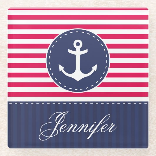 Aangepaste naam hedendaags rood anker glazen onderzetter (Voorkant)