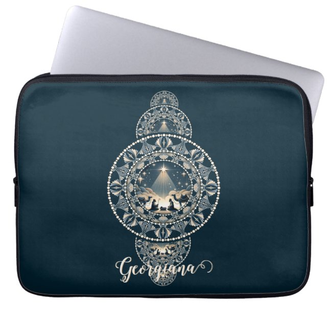 Aangepaste Naam Heilige Ster van Wonder Siermandal Laptop Sleeve (Voorkant)