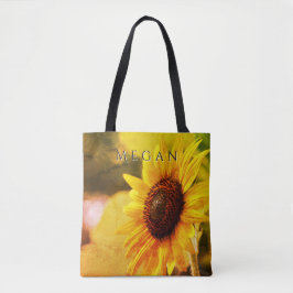 Aangepaste Naam Helder Artistiek Gele Zonnebloem  Tote Bag