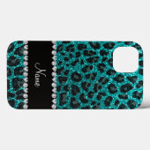 Aangepaste naam heldere aqua glitter leopard print Case-Mate iPhone case (Achterkant (horizontaal))