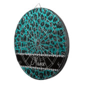 Aangepaste naam heldere aqua glitter leopard print dartbord (Voorkant Rechts)