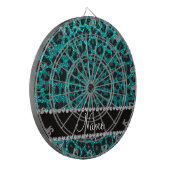 Aangepaste naam heldere aqua glitter leopard print dartbord (Voorkant Links)