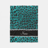 Aangepaste naam heldere aqua glitter leopard print fleece deken (Voorkant)