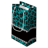 Aangepaste naam heldere aqua glitter leopard print klein cadeauzakje (Achterkant Gekanteld)