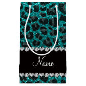 Aangepaste naam heldere aqua glitter leopard print klein cadeauzakje (Voorkant)