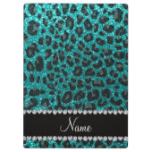 Aangepaste naam heldere aqua glitter leopard print klembord (Achterkant)