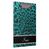 Aangepaste naam heldere aqua glitter leopard print klembord (Rechts)