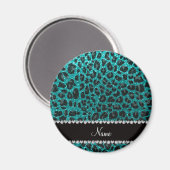 Aangepaste naam heldere aqua glitter leopard print magneet (Voorkant / Achterkant)
