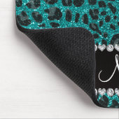 Aangepaste naam heldere aqua glitter leopard print muismat (Hoek)
