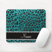 Aangepaste naam heldere aqua glitter leopard print muismat (Met muis)