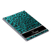 Aangepaste naam heldere aqua glitter leopard print notitieboek (Rechterzijde)