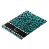 Aangepaste naam heldere aqua glitter leopard print notitieboek (Linkerzijde)