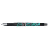 Aangepaste naam heldere aqua glitter leopard print pen (Voorkant)