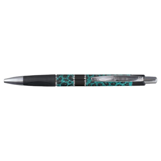 Aangepaste naam heldere aqua glitter leopard print pen (Achterkant)