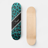 Aangepaste naam heldere aqua glitter leopard print skateboard (Voorkant)