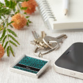 Aangepaste naam heldere aqua glitter leopard print sleutelhanger (Zijkant)