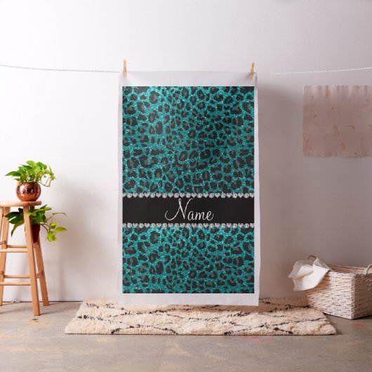 Aangepaste naam heldere aqua glitter leopard print stof (Voorbeeld)