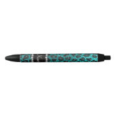 Aangepaste naam heldere aqua glitter leopard print zwarte inkt pen (Voorkant)