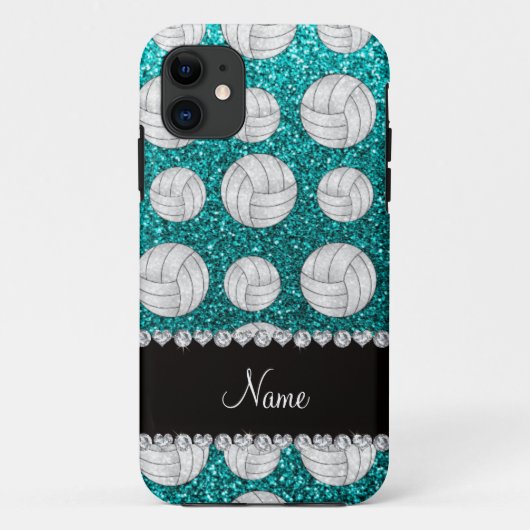Aangepaste naam heldere aqua glitter volleyballen Case-Mate iPhone case (Achterkant)