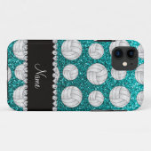 Aangepaste naam heldere aqua glitter volleyballen Case-Mate iPhone case (Achterkant (horizontaal))