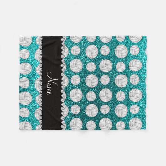 Aangepaste naam heldere aqua glitter volleyballen fleece deken (Voorkant (Horizontaal))