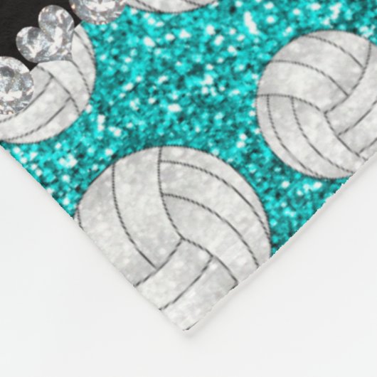 Aangepaste naam heldere aqua glitter volleyballen fleece deken (Hoek)